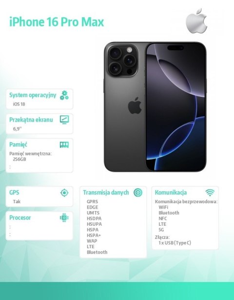IPhone 16 Pro Max 256GB - Tytan czarny IPhone 16 Pro Max 256GB - Tytan czarny