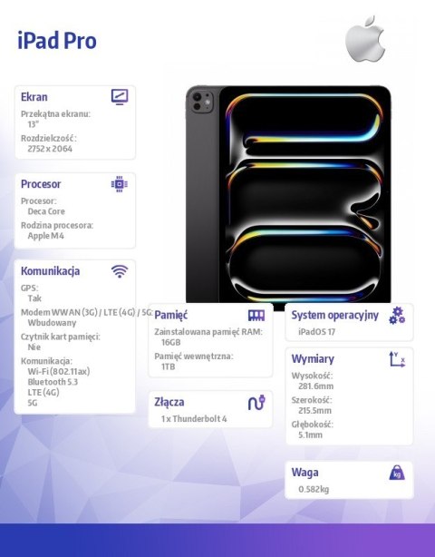 IPad Pro 13 cali Wi-Fi + Cellular 1TB - Gwiezdna czerń IPad Pro 13 cali Wi-Fi + Cellular 1TB - Gwiezdna czerń