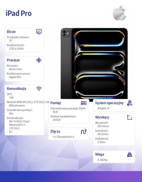 IPad Pro 13 cali Wi-Fi + Cellular 256GB - Gwiezdna czerń IPad Pro 13 cali Wi-Fi + Cellular 256GB - Gwiezdna czerń