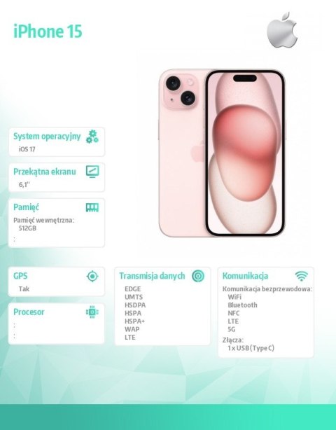 IPhone 15 512GB - Różowy IPhone 15 512GB - Różowy