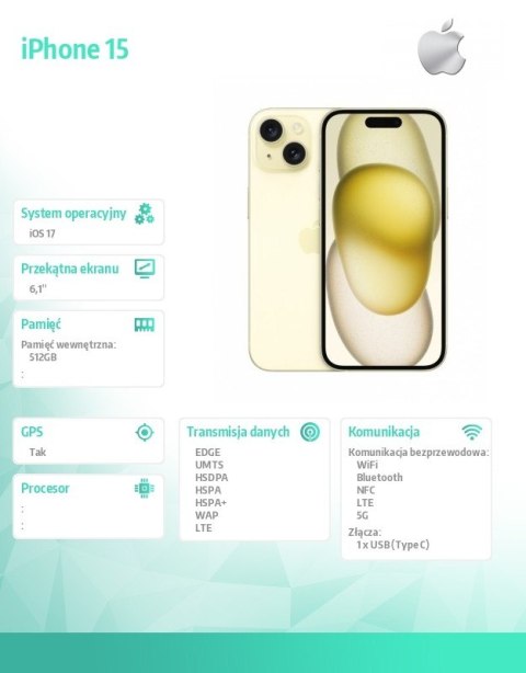 IPhone 15 512GB - Żółty IPhone 15 512GB - Żółty