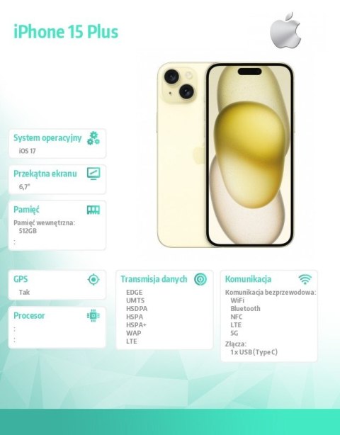 IPhone 15 Plus 512GB - Żółty IPhone 15 Plus 512GB - Żółty