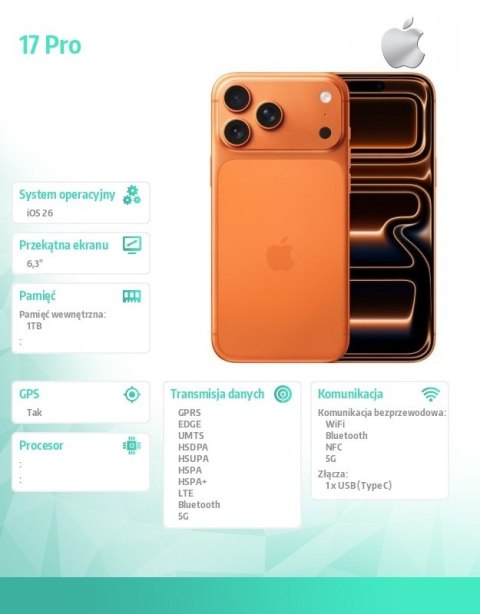 IPhone 17 PRO 1TB Kosmiczny pomarańcz IPhone 17 PRO 1TB Kosmiczny pomarańcz