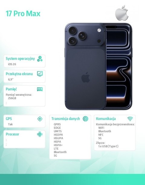 IPhone 17 PRO MAX 256GB Głębinowy błękit IPhone 17 PRO MAX 256GB Głębinowy błękit