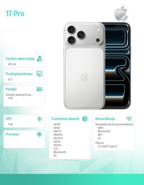 IPhone 17 PRO Srebrny 1TB IPhone 17 PRO Srebrny 1TB