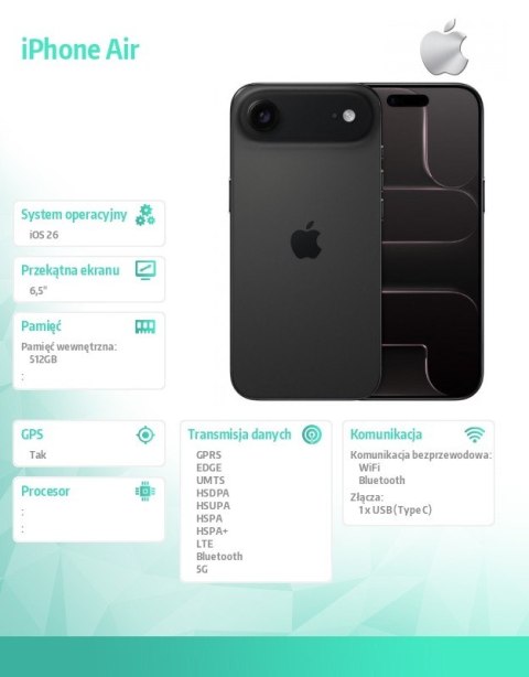IPhone Air - gwiezdna czerń 512GB IPhone Air - gwiezdna czerń 512GB