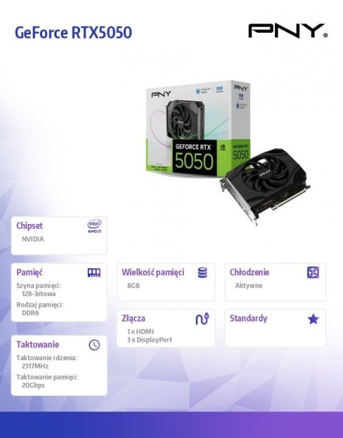 Karta graficzna GeForce RTX 5050 8GB 1F VCG50508SFXPB1 Karta graficzna GeForce RTX 5050 8GB 1F VCG50508SFXPB1