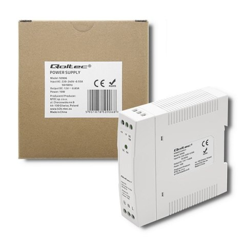 Zasilacz na szynę DIN | 10W | 12V | 0.83A | Biały | Slim Zasilacz na szynę DIN | 10W | 12V | 0.83A | Biały | Slim
