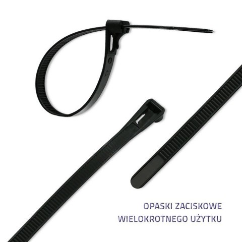 Opaski zaciskowe wielorazowe/trytytki | 7.2*450mm | Nylon UV | Czarne Opaski zaciskowe wielorazowe/trytytki | 7.2*450mm | Nylon UV | Czarne